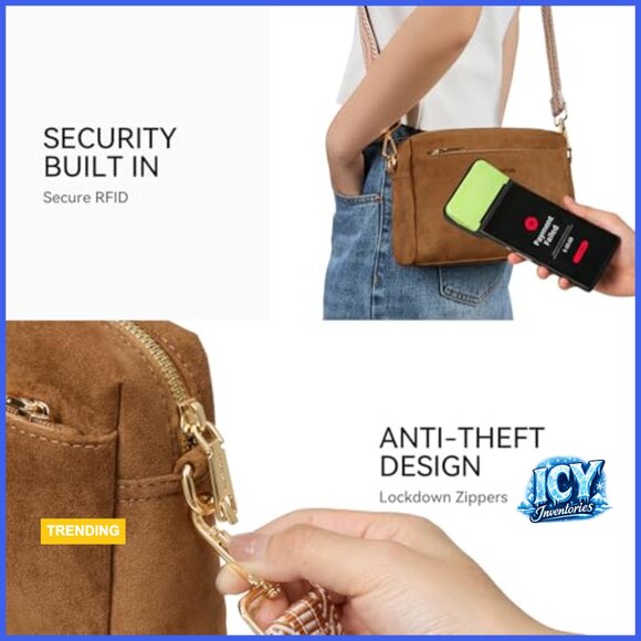 Triple Zip Vegan Leather Crossbody Purse with Guitar Strap - Picture 3 of 7